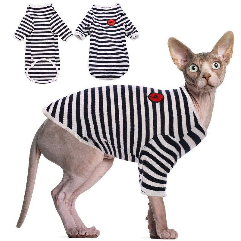 DENTRUN Hairless Cats Shirt Breathable Cat Daily Wear Clothes Stripe Vest Adorable Pajamas Jumpsuit Soft & Skin-Friendly - Image 1